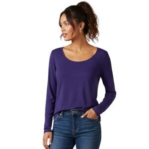 Eileen Fisher Women’s Long Sleeve Stretch Scoop Neck Top Deep Purple – XS